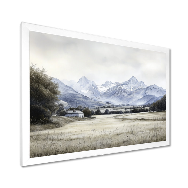 «Western Mountains Winter Charm II - Décoration murale paysage de montagne», H 30 po x l 40 po, Picture Framed Print, Blanc