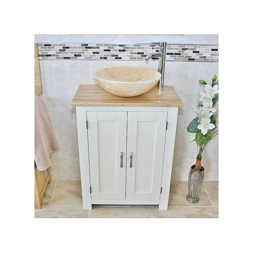 Slimline Bathroom Cabinet Unit | Oak Top White Furniture | Onyx Basin Set 1651mm Single Vanity