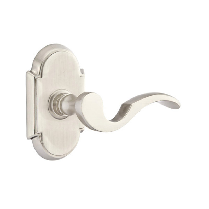 Wave/Drop Privacy (Bed & Bath) Door Lever with Arch Rosette, Right, Satin Nickel
