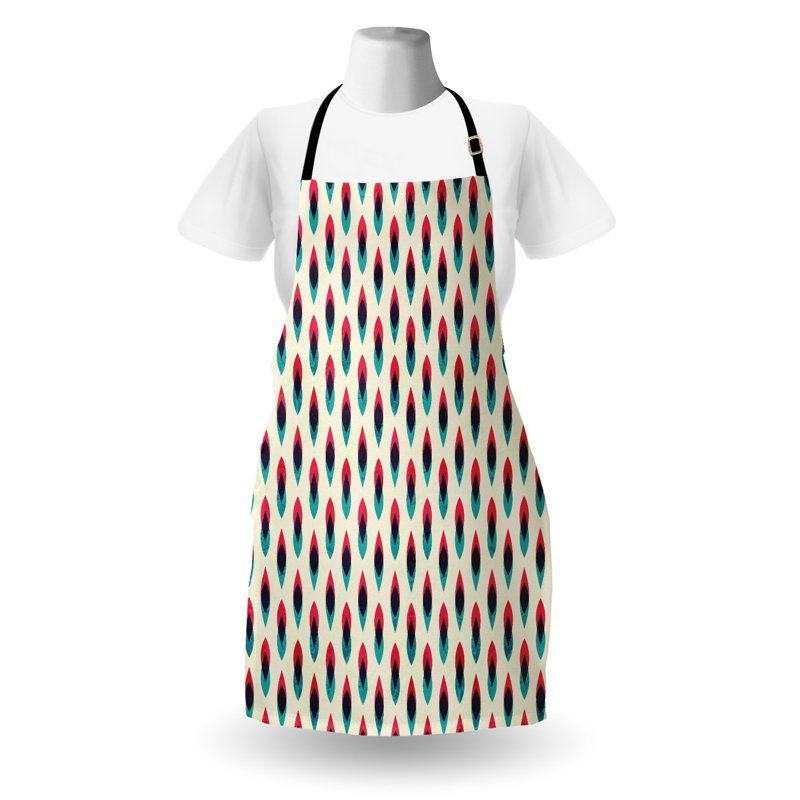 East Urban Home Vintage Apron Unisex, Geometric Curve Pattern, Adult Size, Blue Red and Cream