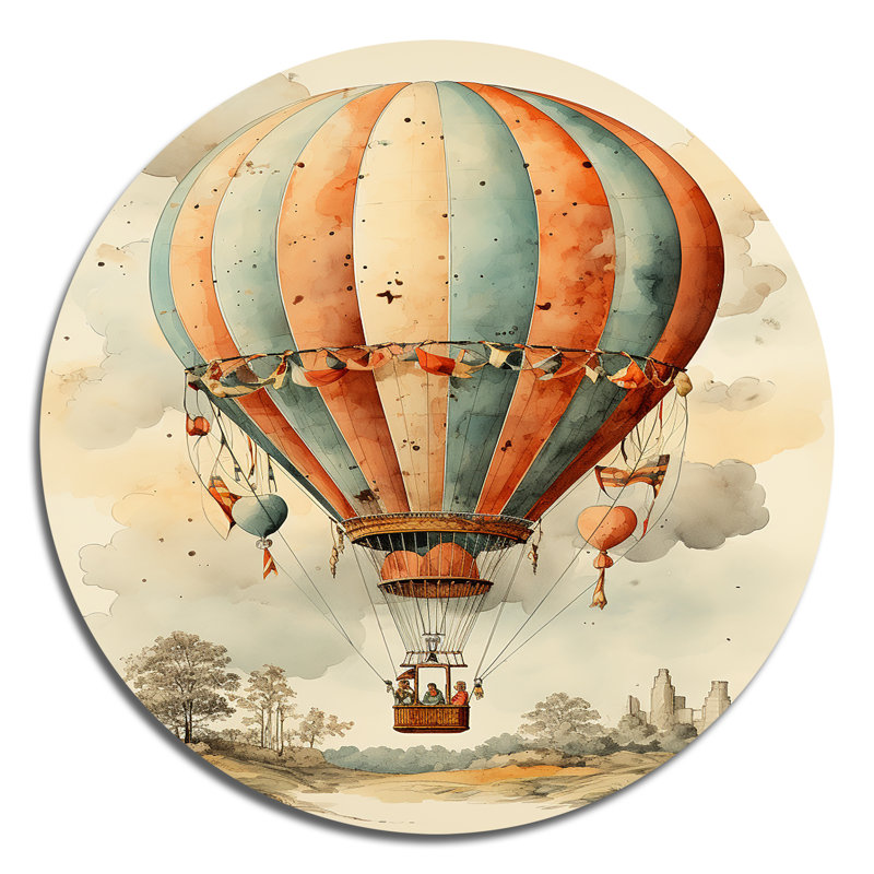 «Classic Classic Hot Air Balloon Charm I - Transport», art mural rond en métal, H 36 po x l 36 po