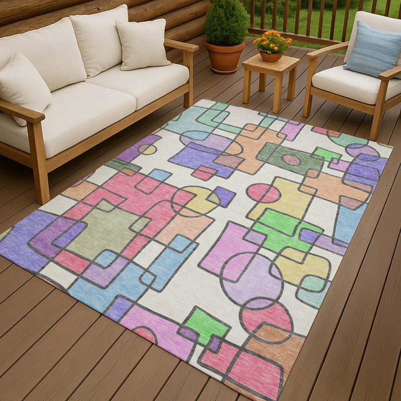 Machine Washable Indoor/Outdoor Chantille ACN2503 Geometric Rug, Rectangle 3' x 5', Pearl