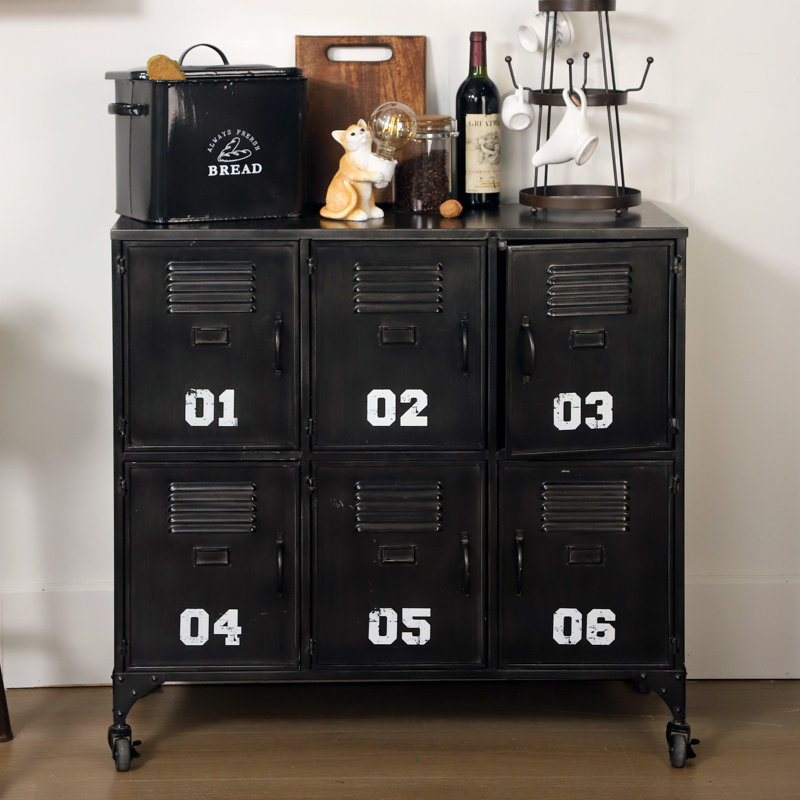35.63" Large Antique-Style Numbered Metal 6 Doors Storage Console Table