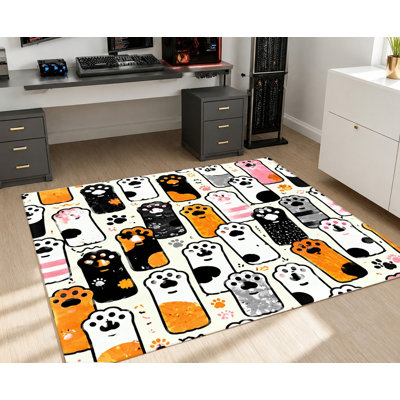 Tapis fantaisiste en velours antidérapant à motif de pattes, tapis décoratif, décoration intérieure artistique pour salon, chambre à coucher, entrée, cuisine, appartement