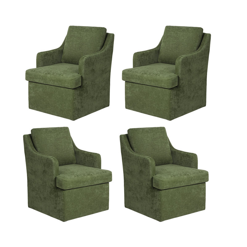Chaise de salle à manger rembourrée en chenille avec dossier et accoudoirs incurvés (lot de 4), 4, Green