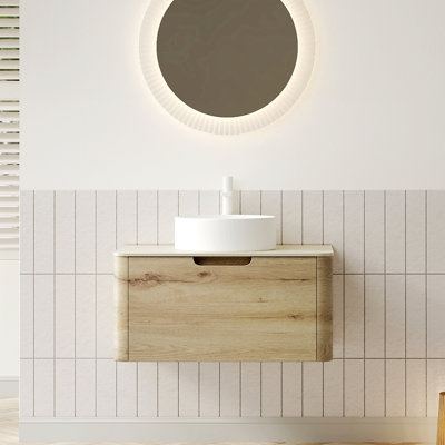 Meuble-lavabo de salle de bain avec lavabo, armoire de rangement murale en contreplaqué avec tiroir