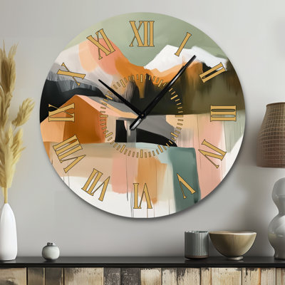 Cabin Beneath the Peaks - Green Landscape Large Metal Wall Clock, Printed on Metal