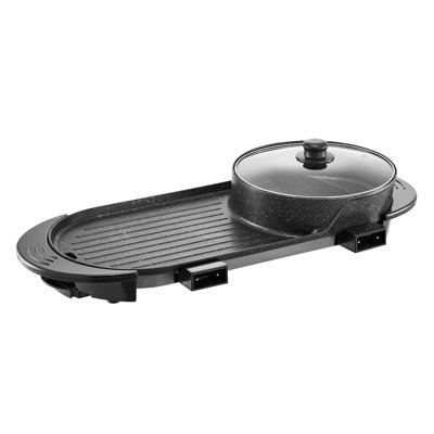 Combinaison de gril et de fondue électrique sans fumée 2-en-1 avec double contrôle de température indépendant - Barbecue d'intérieur en fonte d'aluminium antiadhésif pour les réunions de famille
