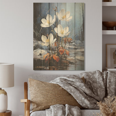 «Snowdrops Winter Flowers - Snowdrops», art sur bois de pin naturel