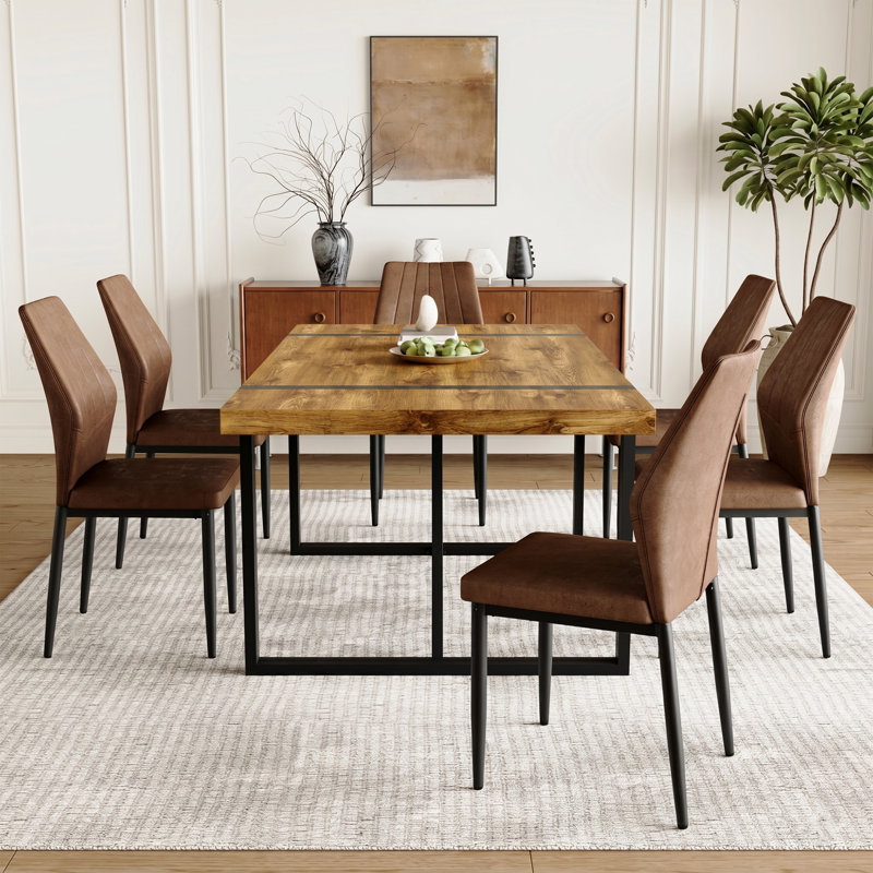 Ensemble de table de salle à manger en bois pour table rectangulaire 6，71 "avec structure en métal et finition naturelle
