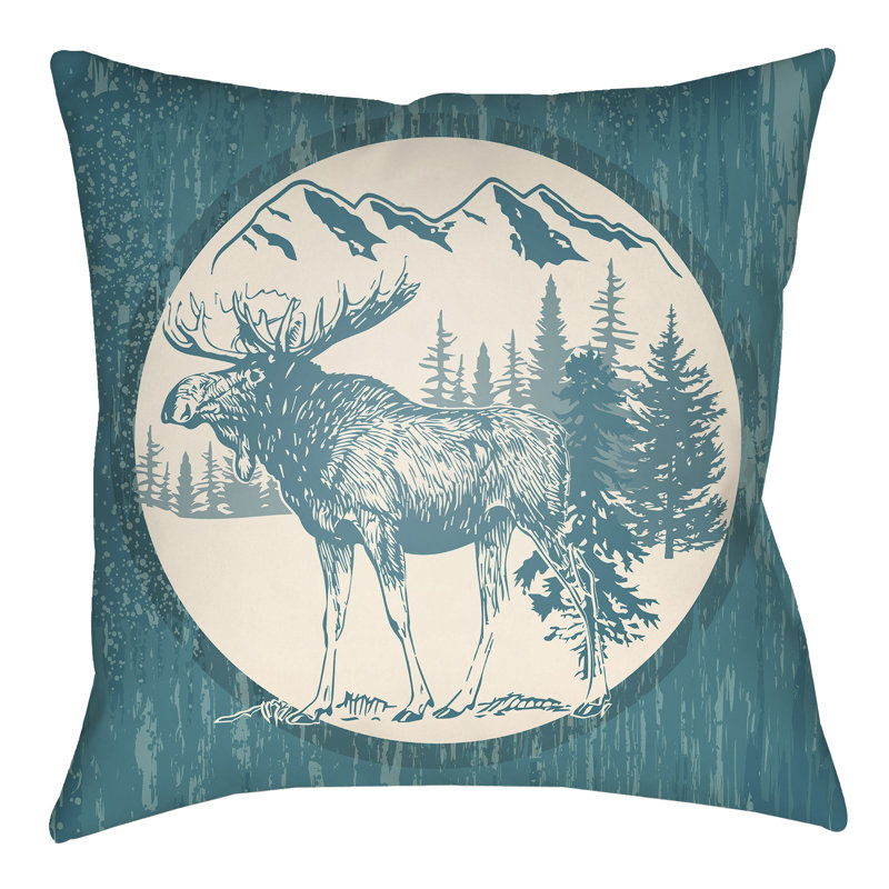 Lodge Cabin Moose Reversible Throw Pillow, 26" H x 26" W x 3" D, Teal/Beige