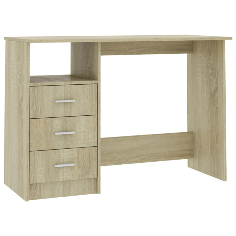 Bureau de travail, 3 tiroirs, 1 tablette, finition chêne brun Sonoma, 43 po