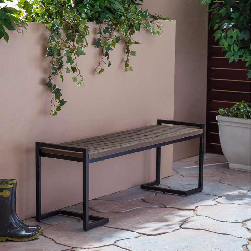 Banc industriel en bois et métal, Gris + noir