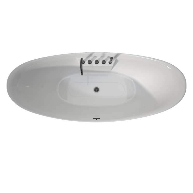 71 inch Whirlpool Freestanding Bathtub with Air Bubble Massage,Glossy White Acrylic Spa Tub for Bathroom