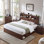 Base de lit pleine grandeur de style campagnard avec tête de lit de rangement de 52 po de hauteur et éclairage à DEL, cadre de lit plateforme en bois avec 4 tiroirs et station de charge, support à lattes de bois, aucun sommier nécessaire
