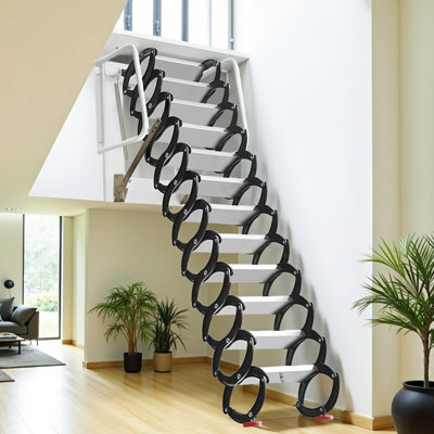 10FT Foldable Wall-Mounted Stairs, 12-Step 1102 LBS Ti-Mg Alloy Anti-Slip Ceiling Stairs Pull Down, Wall-Mounted Ladder with Handrails – 23.6"x27.5" Open for Attics, Garages, Basements