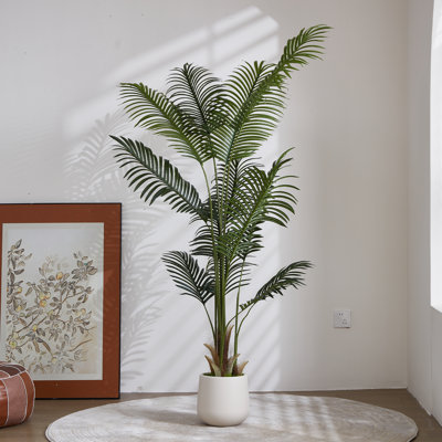 6FT Artificial Palm Tree, Indoor Faux Plant with White Planter for Home Office Decor