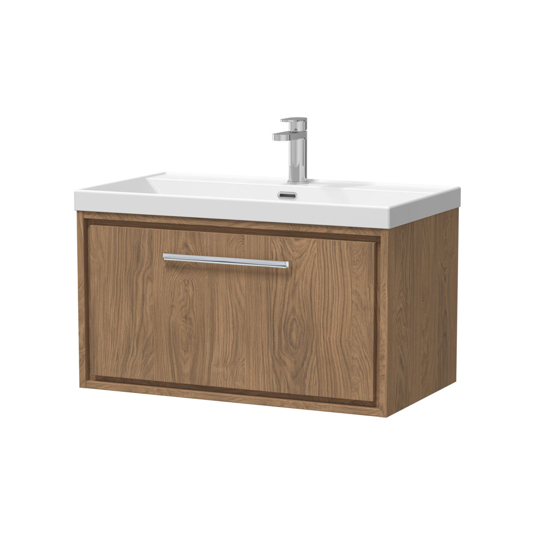 Hudson Reed Antique Oak Lille Woodgrain Wall Hung Single Drawer Vanity Unit And Thin Edge Basin | | Mfc | 800Mm - Image 3