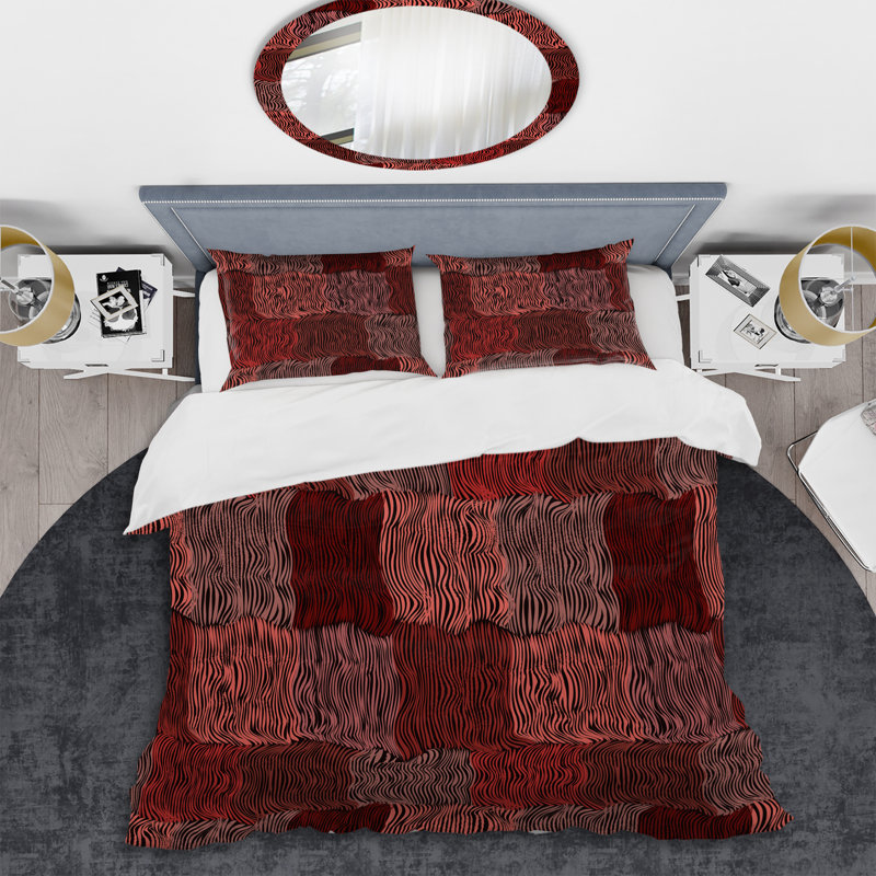 Rayures rouges et roses - Ensemble de housse de couette abstrait - Microfibre de polyester