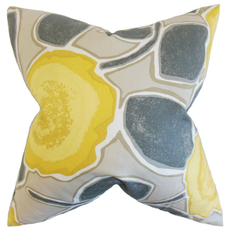 Coussin en coton carlin, Jaune gris, 20 po x 20 po