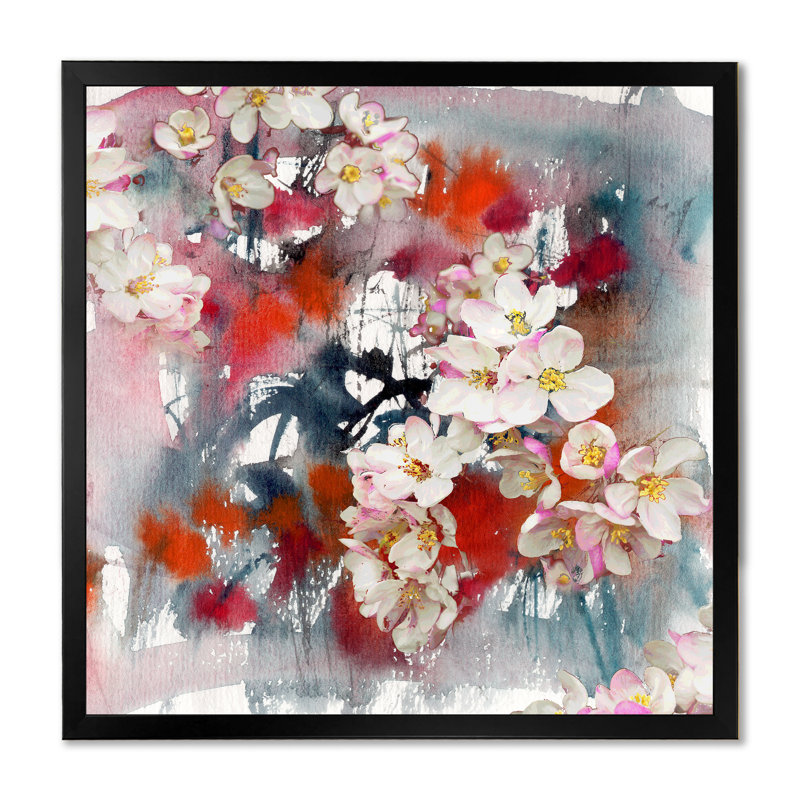 " Blossoming Apple Tree " Painting Print, Black Picture Framed, 16" H x 16" W x 1" D