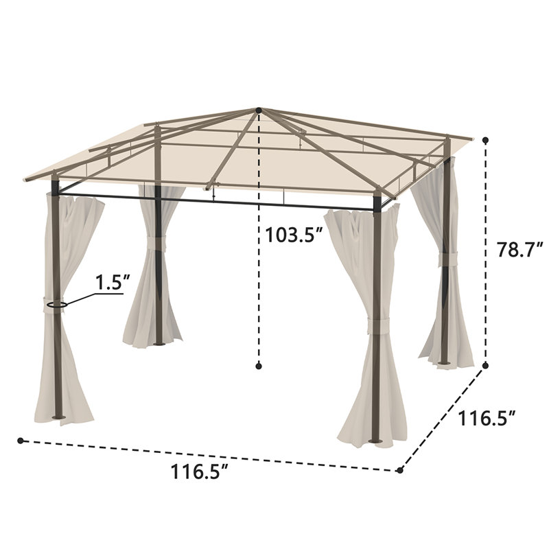 Gazebo de patio en acier de 10 pieds de largeur x 10 pieds de profondeur