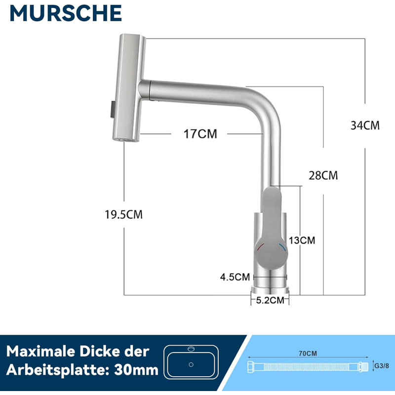 Kitchen faucet pull-out - Waterfall mixer tap with shower sink faucet 360° rotatable faucet with 3 spray types sink kitchen faucet brushed stainless steel