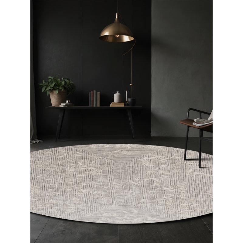 Machine Washable Gray Area Rug, Round 8'