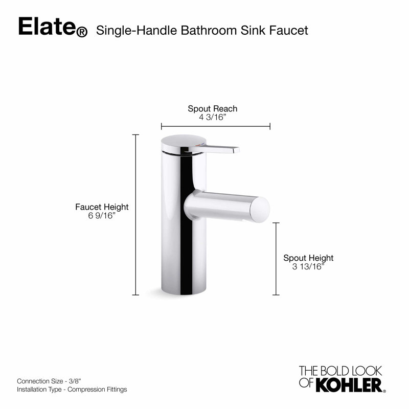 Kohler Elate Single-Handle Bathroom Faucet, One Hole Bathroom Sink Faucet, 0.5 gpm, Matte Black Bathroom Faucets, Matte Black