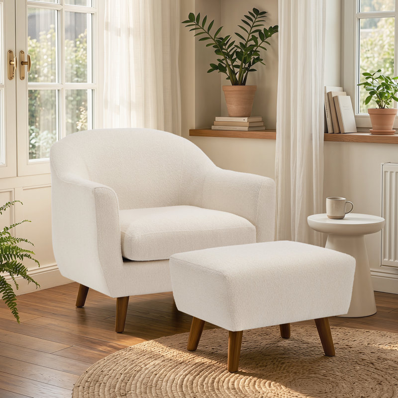 Fauteuil d'appoint avec repose-pieds Kaya Mordern Upholstery, Beige