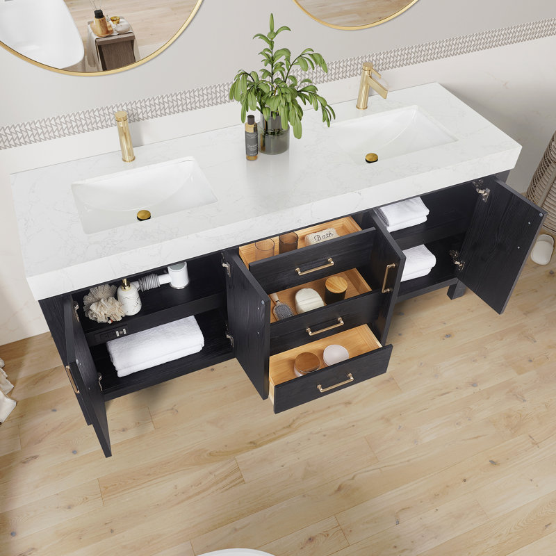  Ensemble de meuble-lavabo double 72 ", Blanc, Doré, Noir