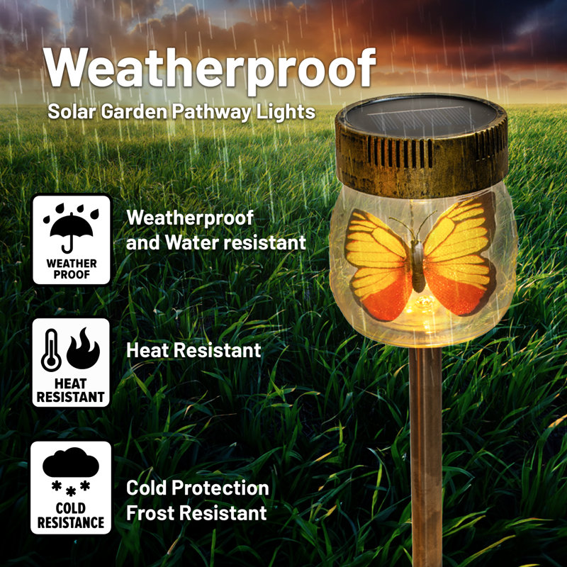 Butterfly Jar Solar Powered LED Glass Pathway Light Set