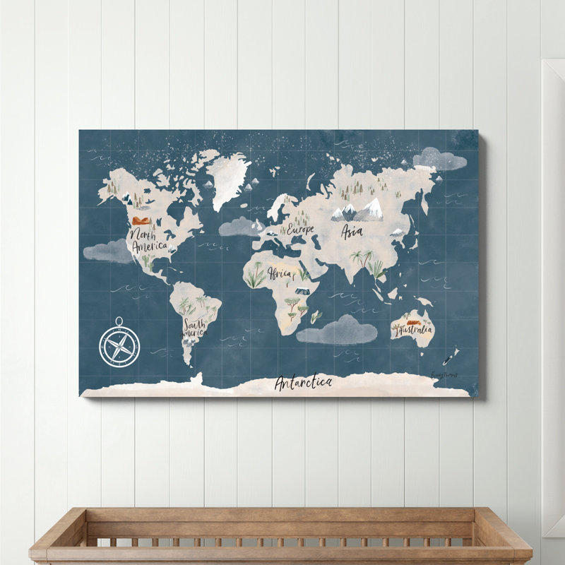 «ScandiMap I Blue» par Becky Thorns - peinture sur toile tendue, H 32 po x l 48 po
