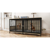 Adjustable Dog Crate Furniture with Rotatable Bowls and Cushions