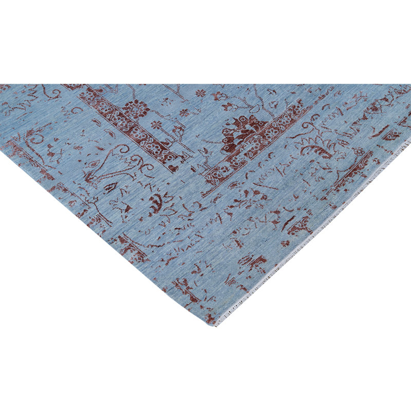 Tapis bleu clair et brun noué à la main de haute qualité, Rectangle 9 pi x 12 pi