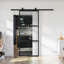 Porte de grange coulissante en métal et verre transparent de 42 po x 84 po avec quincaillerie d'installation (fermeture en douceur incluse)-1051180753-1051180754