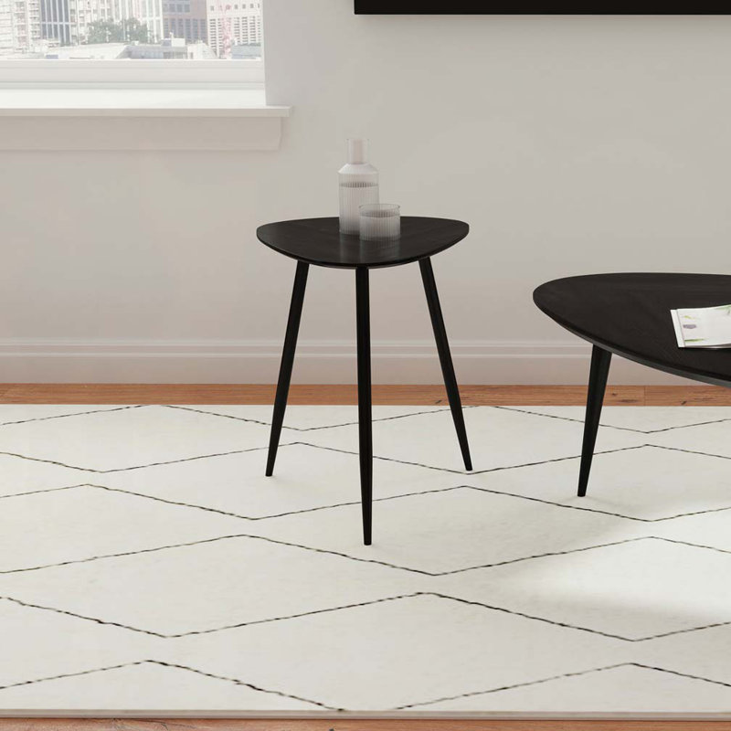 Black Triangular Solid Wood End Table