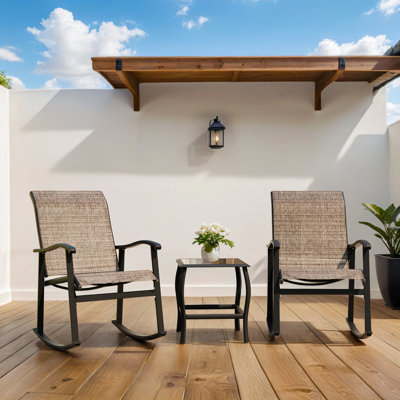 Armyn 3 Piece Outdoor Rocking Set, Textilene Fabric Small Patio Furniture Set