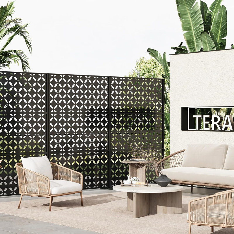 Outdoor Metal Privacy Screen – 72"×47" Freestanding Garden Pool Divider with Stand Decorative, Galvanized Steel Privacy Fence for Balcony Patio Indoor Room Hot Tub