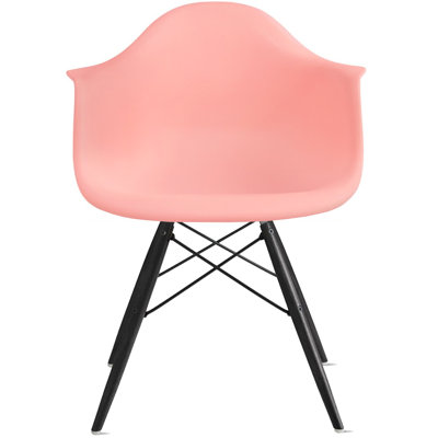 Higgs Dining Chair – Black Wood Leg Armchair with Plastic Seat, Eiffel Design – Modern Kitchen & Dining Room Side Chair – Mid-Century Accent Chair 