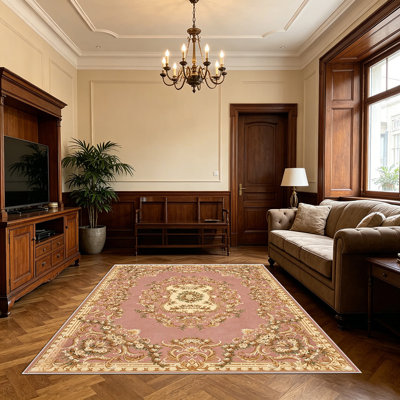1PC Vintage European Floral Damask Pink area rugs for Living Room, Soft, All seasons, Easy-maintain, Washable Indoor mat, Farmhouse suitable for dining room, bedroom, entryway, foyer, hallway, patio, Home Decor, Outdoor Decor.