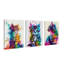 3 pièces d'art mural encadré, chaton coloré, ensemble de 3 peintures à l'aquarelle sur toile, chat éclatant et éclaboussures-1168469669