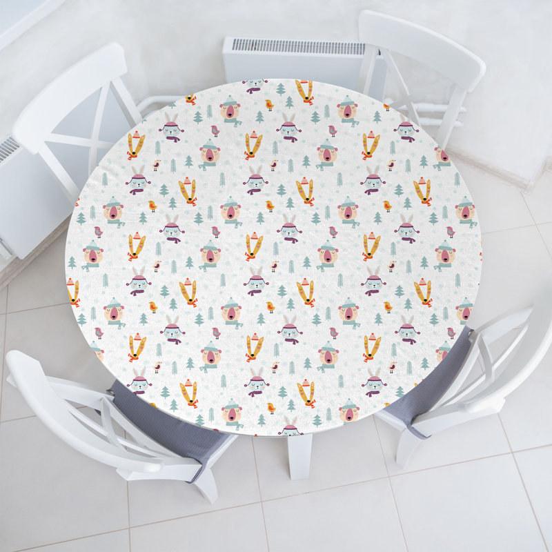 East Urban Home Cartoon Fitted Round Tablecloth Diameter Multicolor, 51.97" Round