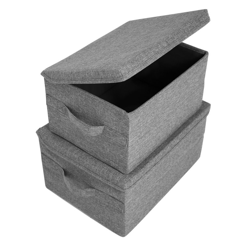 Bigso Soft Foldable Polyester Storage Box with Lid, Gray, 9.8" H x 17.7" W x 13.4" D