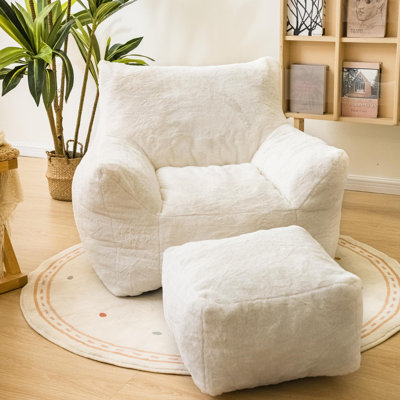 Bean Bag Chair, Bean Bag Sofa With Tufted Soft Stuffed Filling, Fluffy And Lazy Sofa With Footstool, Comfy Cozy Beanbag Chairs With Handrail For Bedroom, Apartment, Living Room
