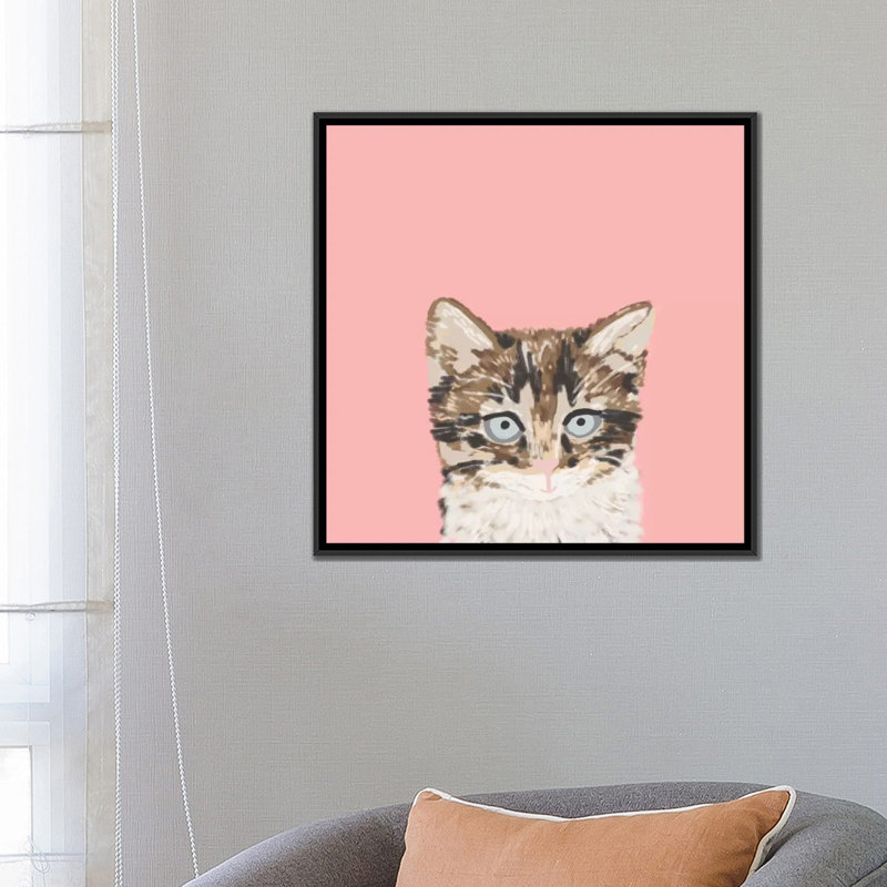 Chat, impression sur toile tendue, H 26 po x l 26 po x P 1,5 po, Toile avec cadre noir, Pas de tapis