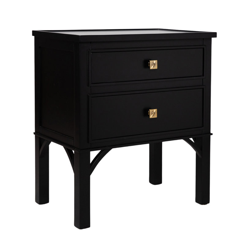 Jackie 2 - Drawer Solid Wood Nightstand, Tricorn Black