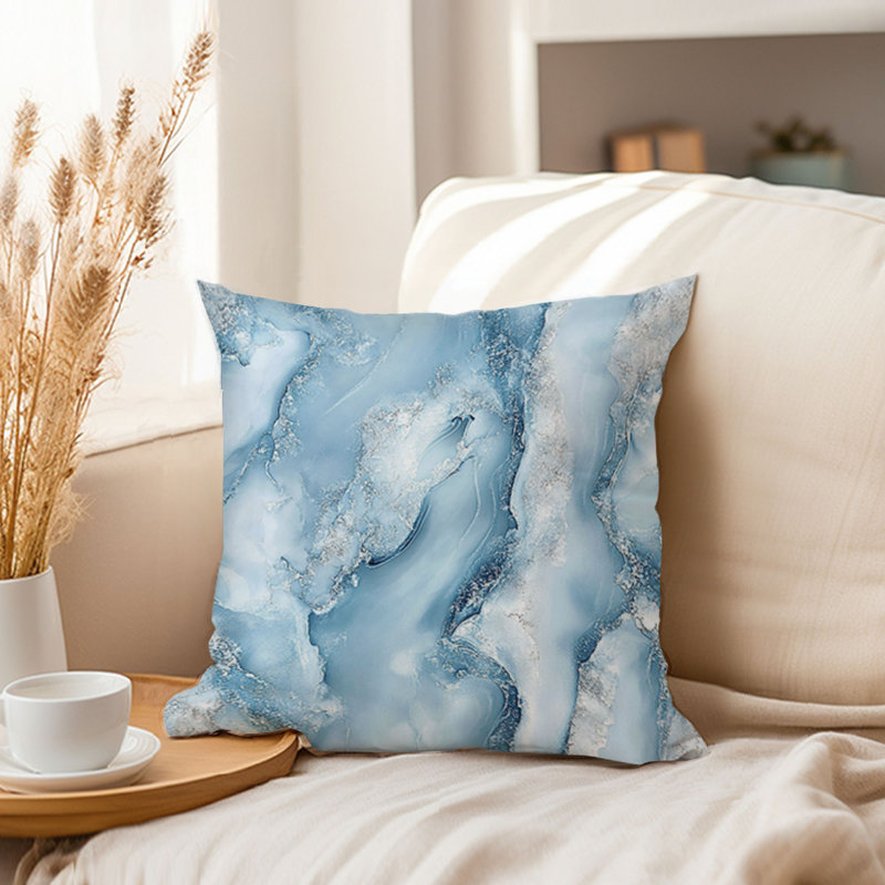 Abstract Blue Geode Marble Pattern VI Modern Throw Pillow Cover, 16x16