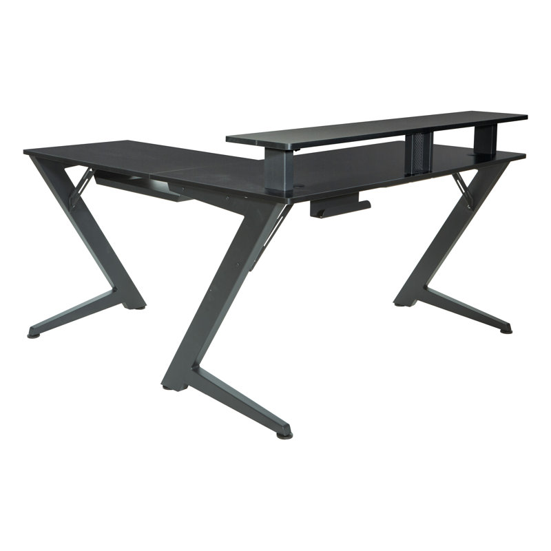Amold L-Shaped Metal Base Computer Desk, Carbon Black/Black Matte