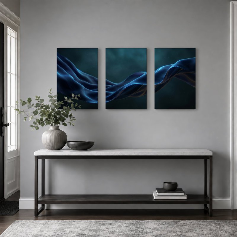 Ensemble de 3 toiles murales en tissu bleu profond, H 30 po x l 20 po x 3 pièces